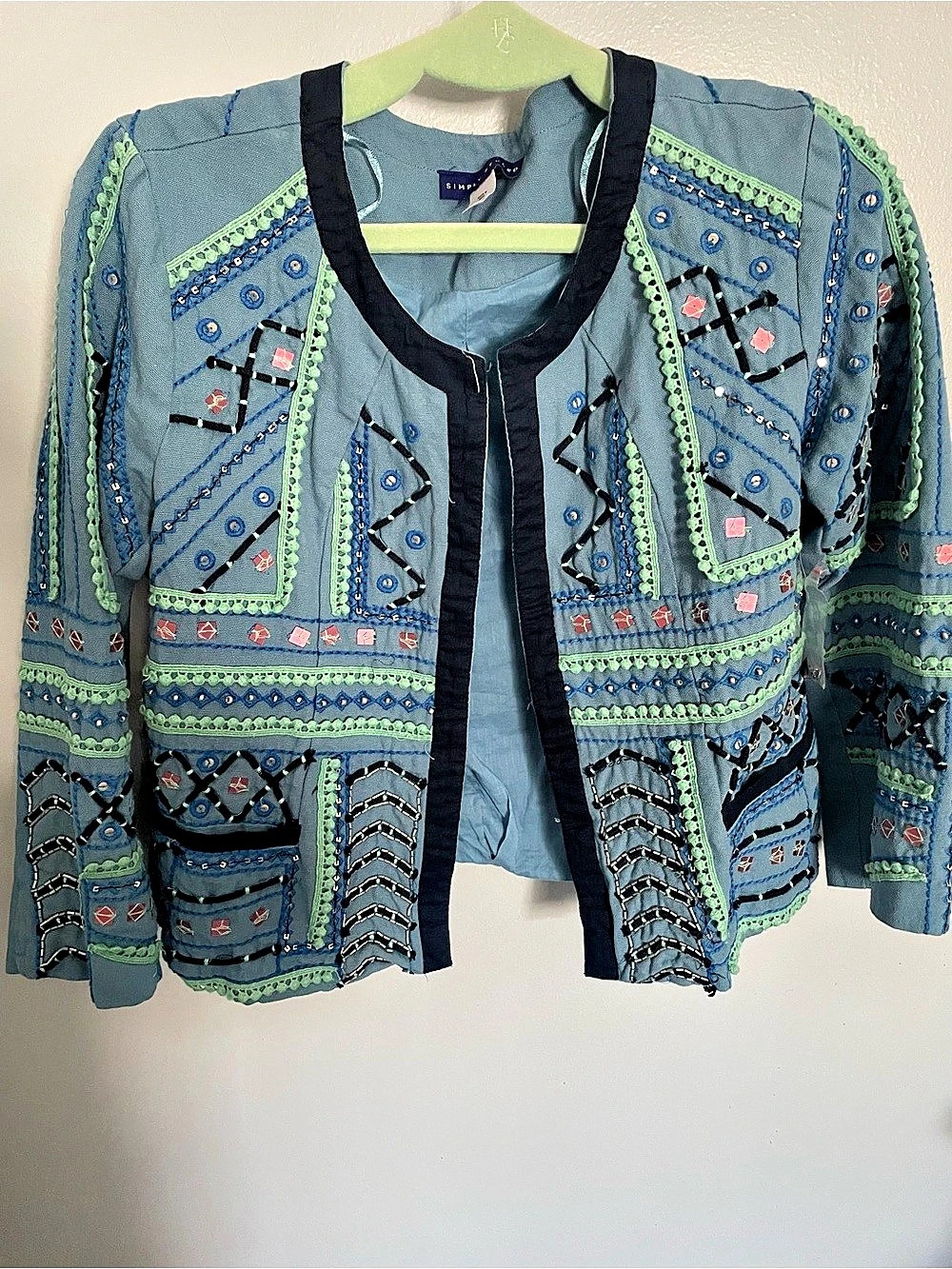 Simply Styled Boho Embroidered Embellished Cotton Cropped Bolero Jacket Cropped